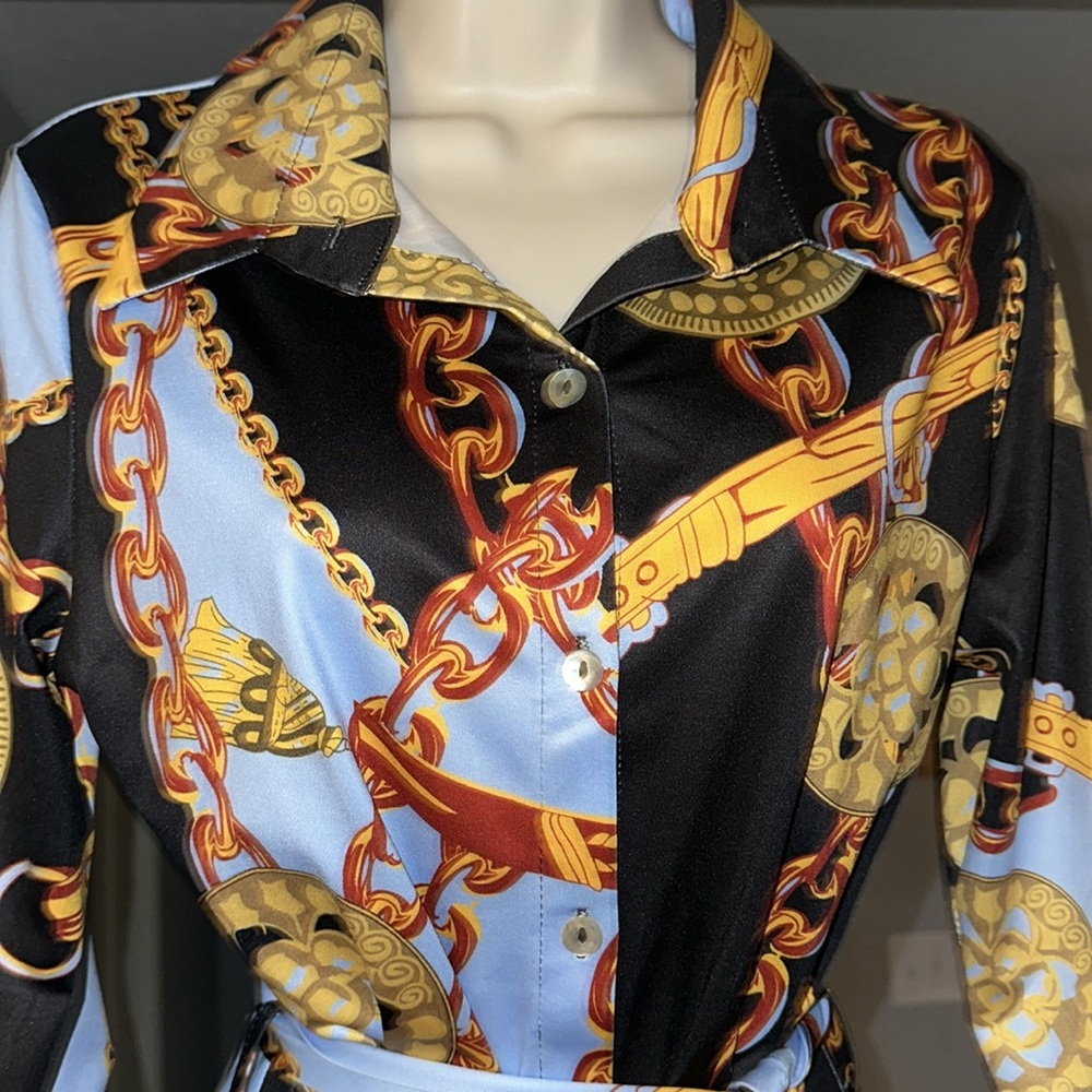 Belted collared shirt dress